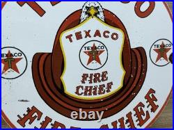 Vintage Texaco Fire Chief Gasoline Porcelain Sign Motor Oil Gas Station Pump Vintage Texaco Fire Chief Gasoline Porcelain Sign Motor Oil Gas Station Pump
