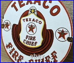 Vintage Texaco Fire Chief Gasoline Porcelain Sign Motor Oil Gas Station Pump