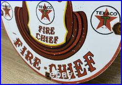 Vintage Texaco Fire Chief Gasoline Porcelain Sign Motor Oil Gas Station Pump Vintage Texaco Fire Chief Gasoline Porcelain Sign Motor Oil Gas Station Pump