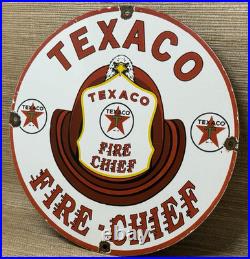 Vintage Texaco Fire Chief Gasoline Porcelain Sign Motor Oil Gas Station Pump