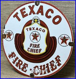 Vintage Texaco Fire Chief Gasoline Porcelain Sign Motor Oil Gas Station Pump