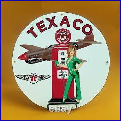 Vintage Texaco Fly Girl Gasoline Porcelain Motor Oil Gas Station Pump Plate Sign