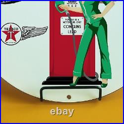 Vintage Texaco Fly Girl Gasoline Porcelain Motor Oil Gas Station Pump Plate Sign