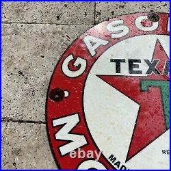 Vintage Texaco Gasoline Porcelain Metal 12 Sign Motor Oil Gas Station Texas USA