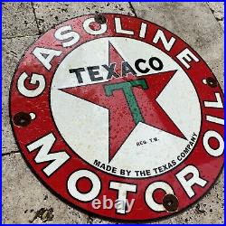 Vintage Texaco Gasoline Porcelain Metal 12 Sign Motor Oil Gas Station Texas USA