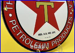 Vintage Texaco Gasoline Porcelain Sign Texas Motor Oil Gas Station Pump Plate