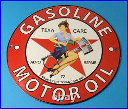 Vintage Texaco Gasoline Sign Gas Pump Motor Oil Porcelain Enamel Metal Sign