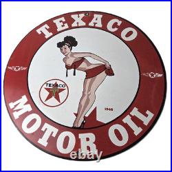 Vintage Texaco Gasoline Sign Porcelain Motor Oil Bikini Sign