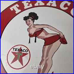 Vintage Texaco Gasoline Sign Porcelain Motor Oil Bikini Sign