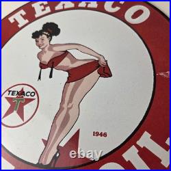 Vintage Texaco Gasoline Sign Porcelain Motor Oil Bikini Sign