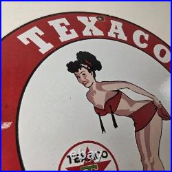 Vintage Texaco Gasoline Sign Porcelain Motor Oil Bikini Sign