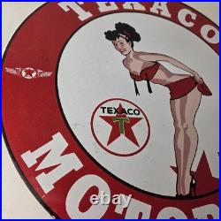 Vintage Texaco Gasoline Sign Porcelain Motor Oil Bikini Sign