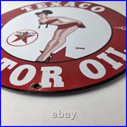 Vintage Texaco Gasoline Sign Porcelain Motor Oil Bikini Sign Vintage Texaco Gasoline Sign Porcelain Motor Oil Bikini Sign