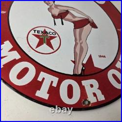 Vintage Texaco Gasoline Sign Porcelain Motor Oil Bikini Sign