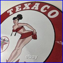 Vintage Texaco Gasoline Sign Porcelain Motor Oil Bikini Sign