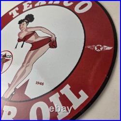 Vintage Texaco Gasoline Sign Porcelain Motor Oil Bikini Sign
