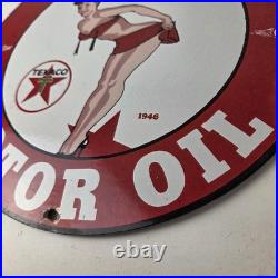 Vintage Texaco Gasoline Sign Porcelain Motor Oil Bikini Sign
