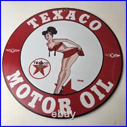 Vintage Texaco Gasoline Sign Porcelain Motor Oil Bikini Sign