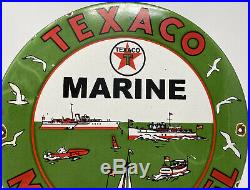 Vintage Texaco Marine Gasoline Porcelain Sign Gas Station Pump Plate Motor Oil