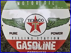 Vintage Texaco Motor Oil Porcelain Enamel Sign 30 Inches Round Dealership Sign