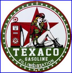 Vintage Texaco Motor Oil Porcelain Sign Texas Gasoline Gas Station Pump Plate