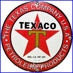 Vintage Texaco Motor Oil Porcelain Sign Texas Gasoline Gas Station Pump Plate