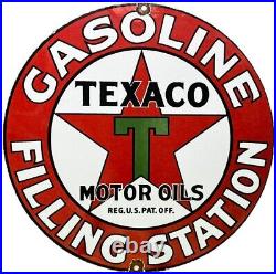 Vintage Texaco Motor Oil Porcelain Sign Texas Gasoline Gas Station Pump Plate