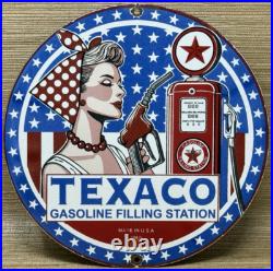 Vintage Texaco Motor Oil Porcelain Sign Texas Gasoline Gas Station Pump Plate