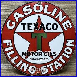 Vintage Texaco Motor Oil Porcelain Sign Texas Gasoline Gas Station Pump Plate