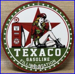 Vintage Texaco Motor Oil Porcelain Sign Texas Gasoline Gas Station Pump Plate