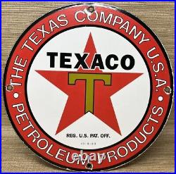 Vintage Texaco Motor Oil Porcelain Sign Texas Gasoline Gas Station Pump Plate