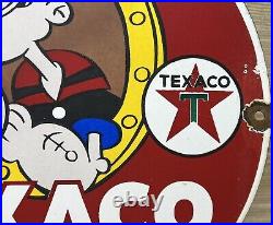 Vintage Texaco Motor Oil Porcelain Sign Texas Gasoline Gas Station Pump Plate