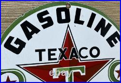 Vintage Texaco Motor Oil Porcelain Sign Texas Gasoline Gas Station Pump Plate