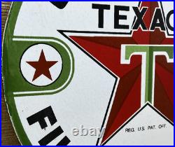 Vintage Texaco Motor Oil Porcelain Sign Texas Gasoline Gas Station Pump Plate