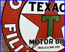 Vintage Texaco Motor Oil Porcelain Sign Texas Gasoline Gas Station Pump Plate