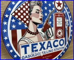 Vintage Texaco Motor Oil Porcelain Sign Texas Gasoline Gas Station Pump Plate