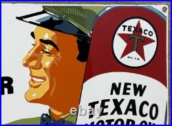 Vintage Texaco Motor Oil Porcelain Sign Texas Gasoline Gas Station Pump Plate