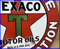 Vintage Texaco Motor Oil Porcelain Sign Texas Gasoline Gas Station Pump Plate