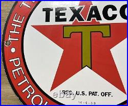 Vintage Texaco Motor Oil Porcelain Sign Texas Gasoline Gas Station Pump Plate