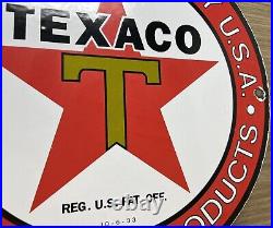 Vintage Texaco Motor Oil Porcelain Sign Texas Gasoline Gas Station Pump Plate