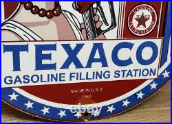 Vintage Texaco Motor Oil Porcelain Sign Texas Gasoline Gas Station Pump Plate