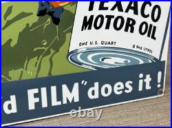 Vintage Texaco Motor Oil Porcelain Sign Texas Gasoline Gas Station Pump Plate