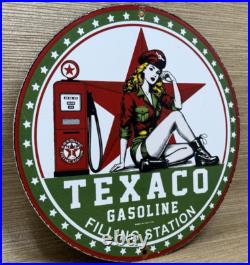 Vintage Texaco Motor Oil Porcelain Sign Texas Gasoline Gas Station Pump Plate