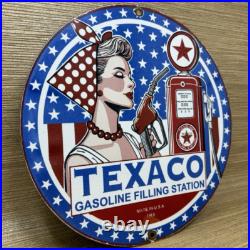 Vintage Texaco Motor Oil Porcelain Sign Texas Gasoline Gas Station Pump Plate