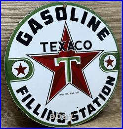 Vintage Texaco Motor Oil Porcelain Sign Texas Gasoline Gas Station Pump Plate