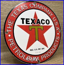 Vintage Texaco Motor Oil Porcelain Sign Texas Gasoline Gas Station Pump Plate