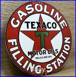 Vintage Texaco Motor Oil Porcelain Sign Texas Gasoline Gas Station Pump Plate