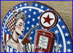 Vintage Texaco Motor Oil Porcelain Sign Texas Gasoline Gas Station Pump Plate