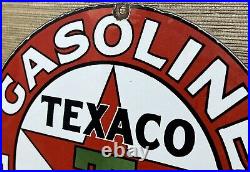 Vintage Texaco Motor Oil Porcelain Sign Texas Gasoline Gas Station Pump Plate