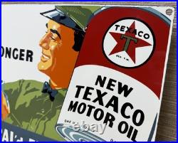 Vintage Texaco Motor Oil Porcelain Sign Texas Gasoline Gas Station Pump Plate